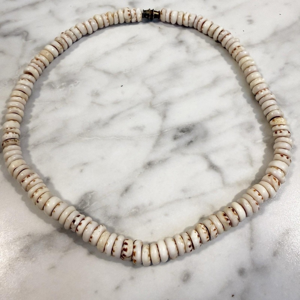 Vintage 70s Puka Shell Necklace Spiral Hawaiian Surfer Style 16" 44.5 Grams